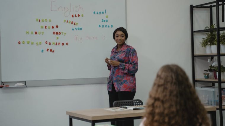 Woman Teaching English in Class